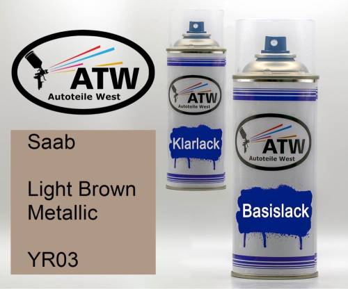 Saab, Light Brown Metallic, YR03: 400ml Sprühdose + 400ml Klarlack - Set, von ATW Autoteile West.